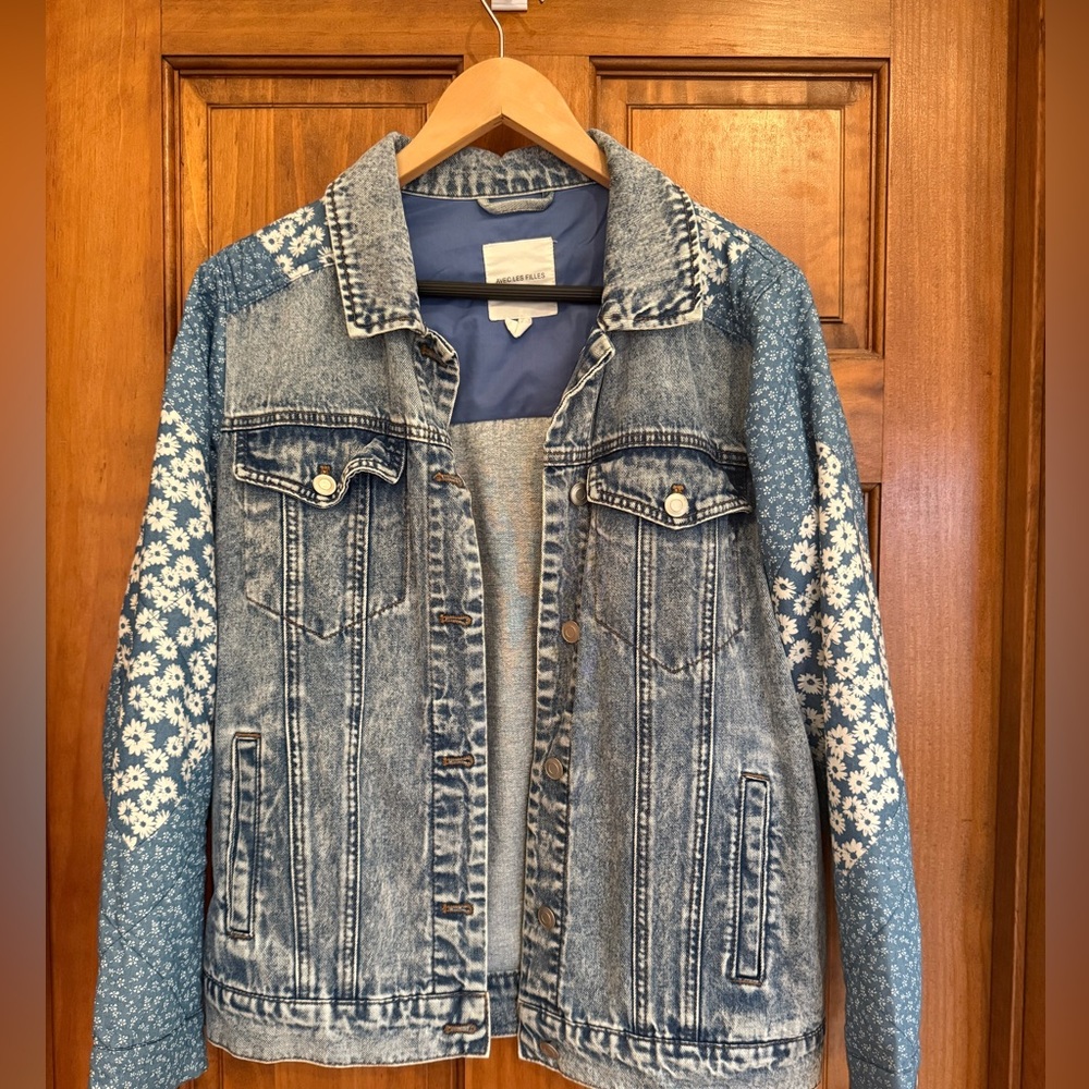Avec Les Filles Denim Jacket with Quilted Sleeves